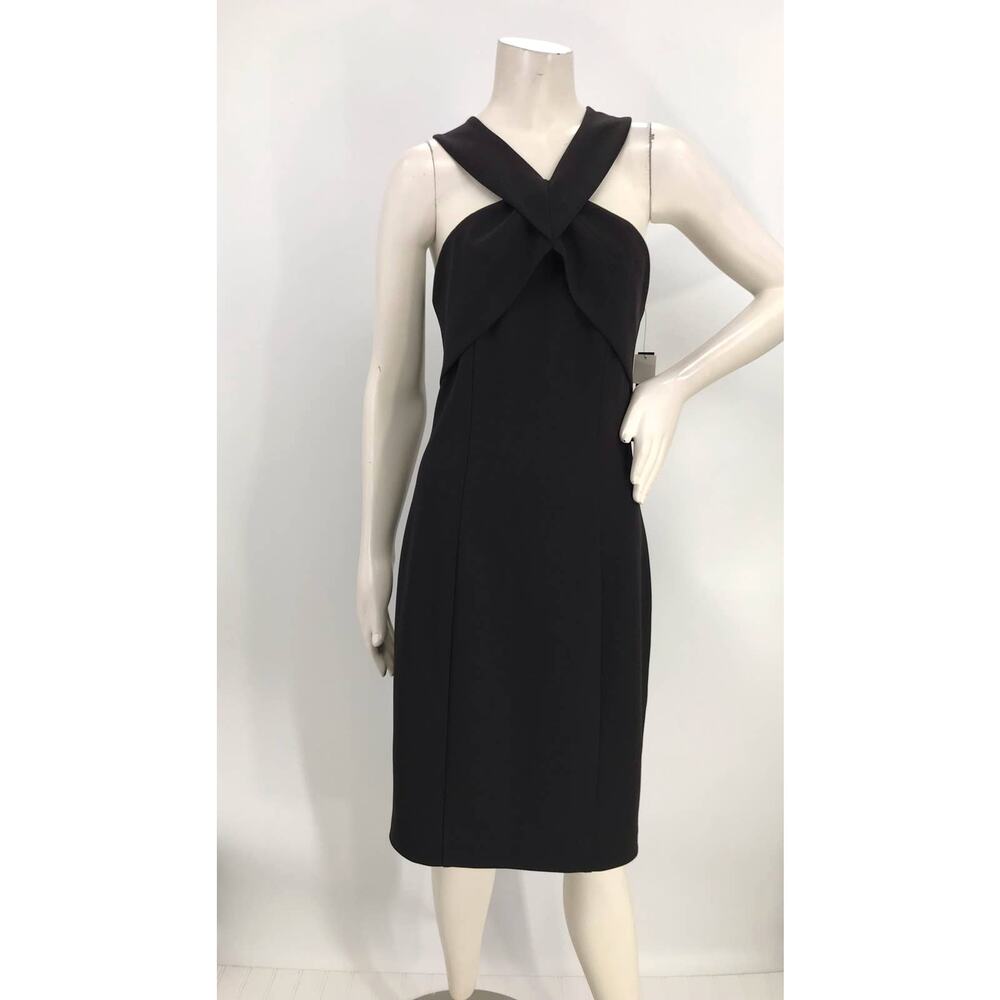 Cynthia Steffe Rich Black V-Neck Sheath Cocktail Dress Womens 6
